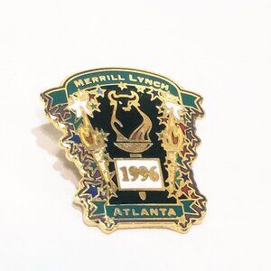 Atlanta Olympic Games 1996 Merrill Lynch Bull Stars Flame Lapel Pin 1.5"